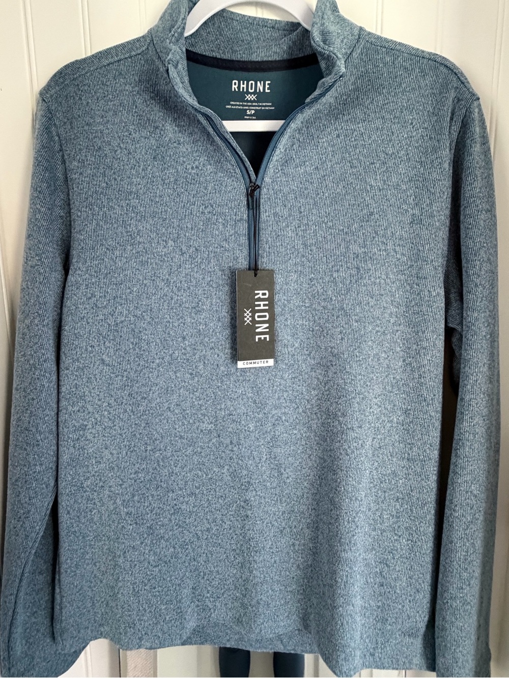 RHONE Men's Half-Zip Sweater in Steel Blue Heather
